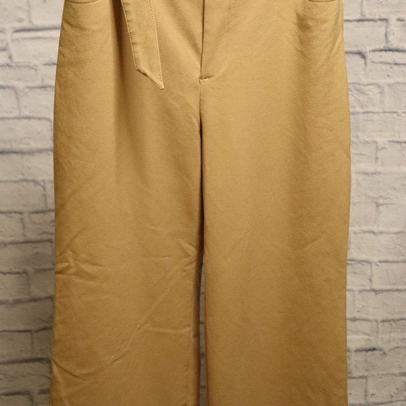 Zara 70s Style Flared Boot Cut Tan Dress Pants / Trousers With Belt - Picture 7 of 8